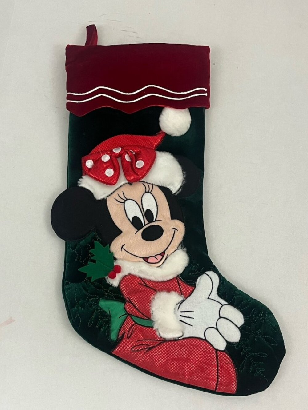 Disney Parks Minnie Mouse Plush Christmas Holiday Stocking 3D Velvet Green
